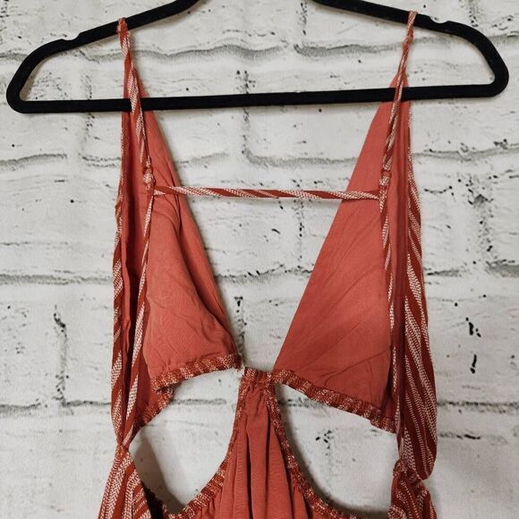 Lulus Womens Rust Striped Rayon Open Back Cutout Maxi Dress Size Medium - Picture 13 of 16